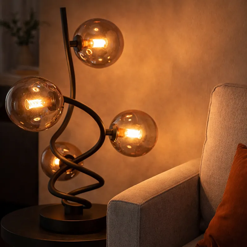 Tijdelijk Beschikbaar LED tafellamp, metaal, glas rookkleur, DH 52 cm