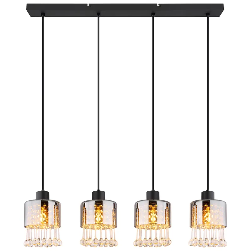 Direct Beschikbaar Hanglamp, metaal, zwart, glas, kristallen, L 82,5 cm