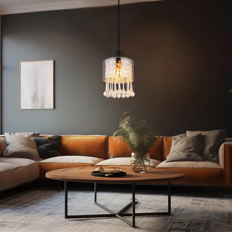 Hanglamp, metaal, zwart, glazen kristallen, D 15 cm Exclusieve Aanbieding