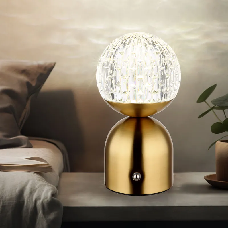 Nieuw LED tafellamp, kristallen, touchdimmer, geheugen, messing, H 20 cm