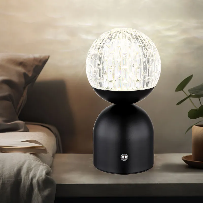 LED tafellamp, kristallen, touchdimmer, geheugen, zwart, H 20 cm Seizoensaanbieding