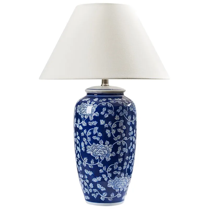 Nu Kopen ANGELES - Tafellamp - Wit/Blauw - Porselein/Linnen