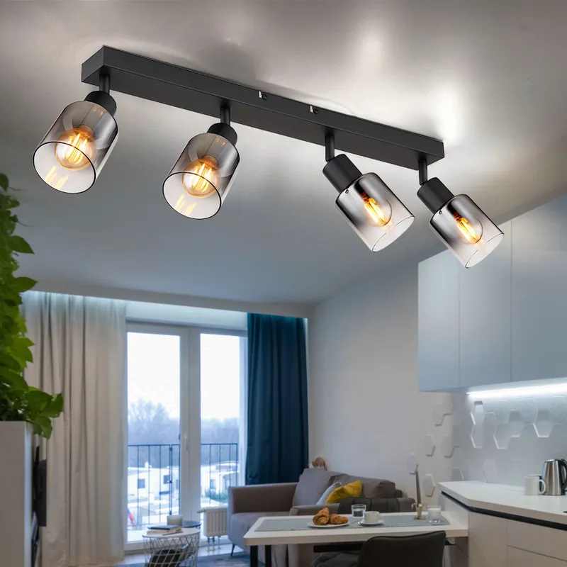 Hete Deal Plafondlamp, metaal, zwart, rookglas, L 56 cm