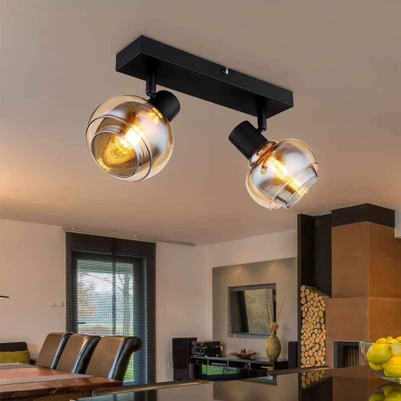 Laatste Versie Plafondlamp, verplaatsbare spots, 2-vlam, zwart, L 26 cm