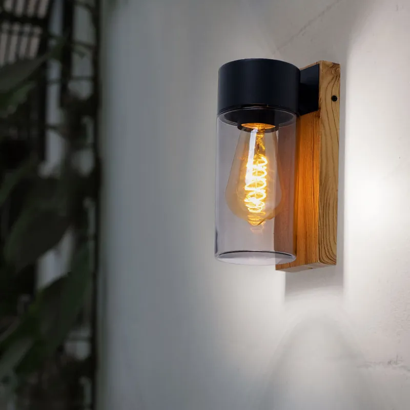 Gratis Verzending Buitenlamp, wandlamp, roestvrij staal, houtlook, weerbestendig