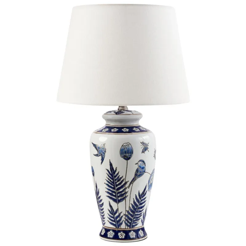 BIJELA - Tafellamp - Wit/Blauw - Porselein/Linnen Nu Kopen
