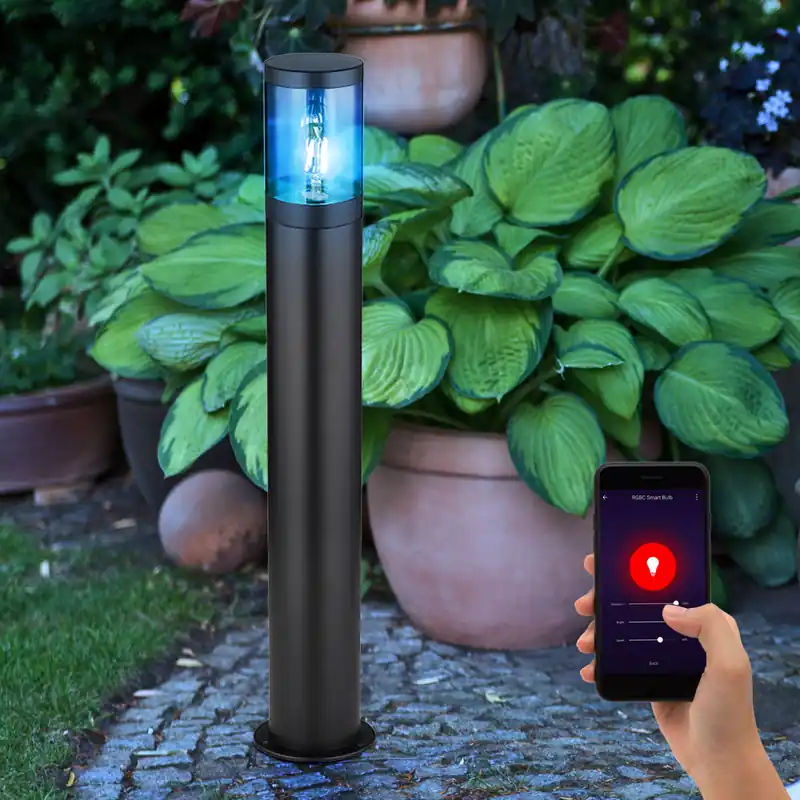 Actieprijs Slimme RGB LED-vloerlamp voor buiten, roestvrij staal, zwart, smoke, H 80cm