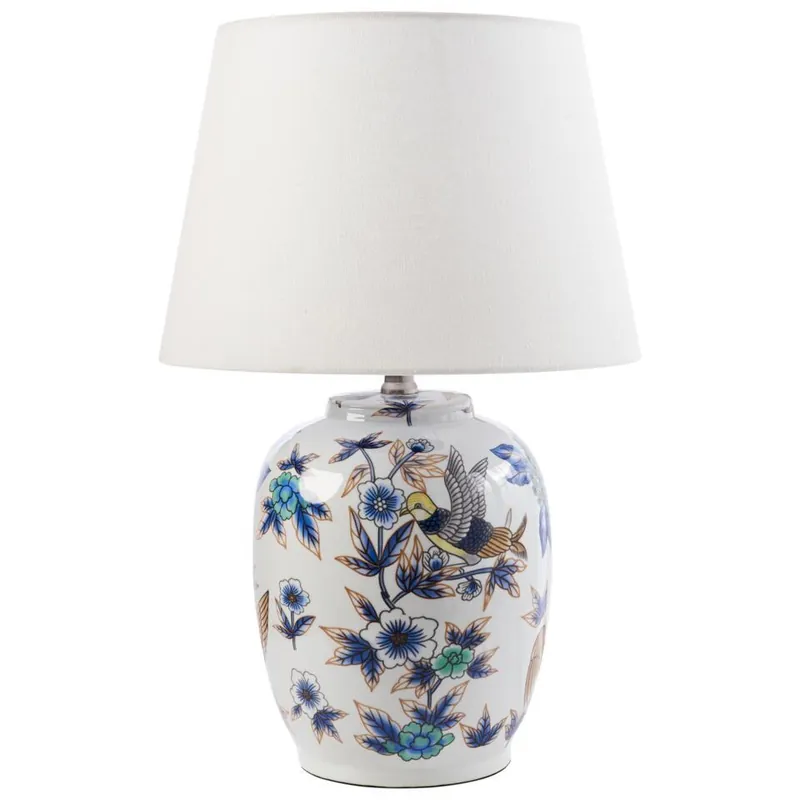 Must-Have SUNJA - Tafellamp - Wit/Blauw - Porselein/Linnen