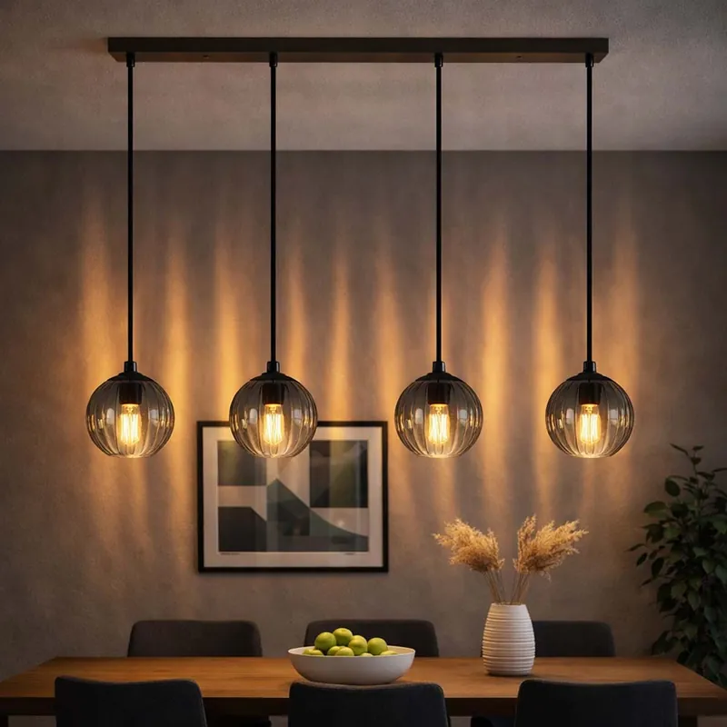 Hanglamp, metaal, mat zwart, rookkleurig glas, 4-bol Seizoensaanbieding