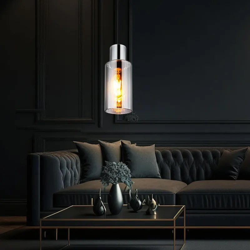 Hanglamp, metaal, mat zwart, rookkleurig glas, D 10 cm Premium