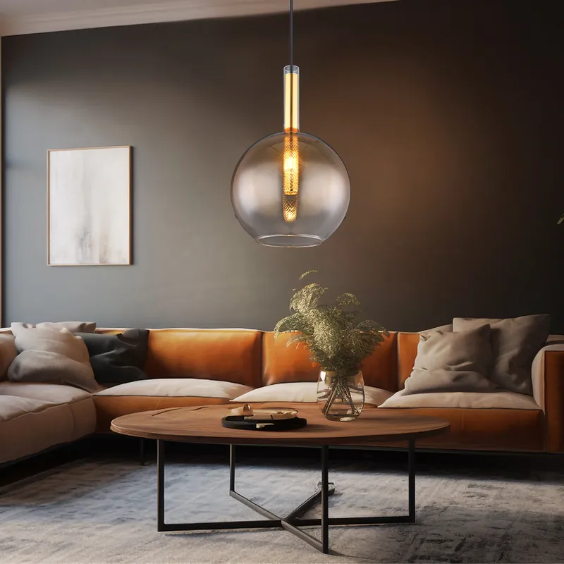 Hanglamp, metaal, zwart, amber glas, H 120 cm Fabrieksprijs
