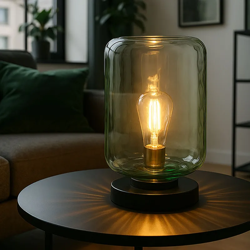 Tafellamp, zwart, groen-helder glas, H 32,5 cm Exclusieve Aanbieding