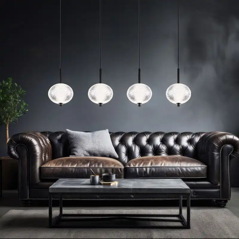 Merkproduct LED hanglamp, metaal, mat zwart, trappenschakelaar, 4-bol