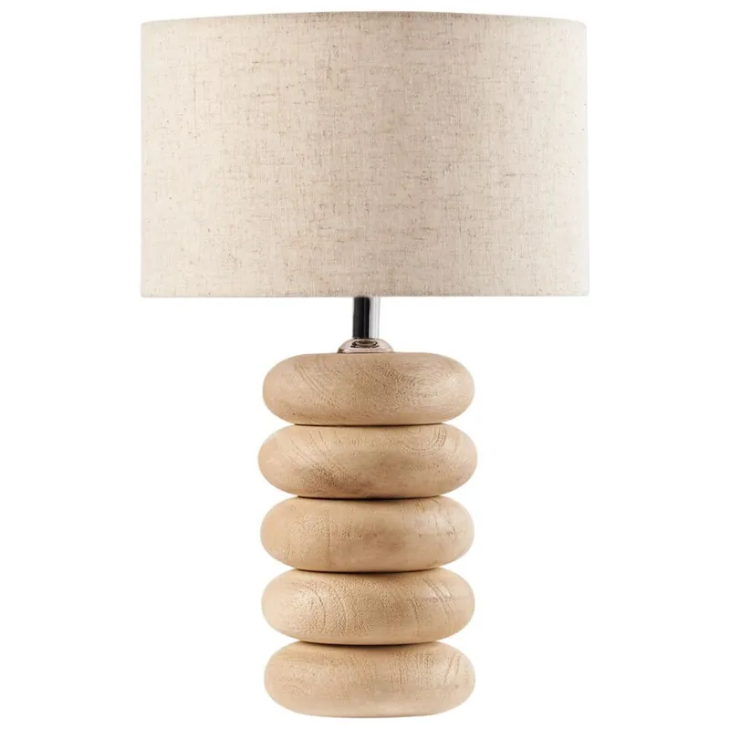 BETWA - Tafellamp - Lichtbruin - 41 cm - Mangohout/Katoen/Linnen Uitverkoop