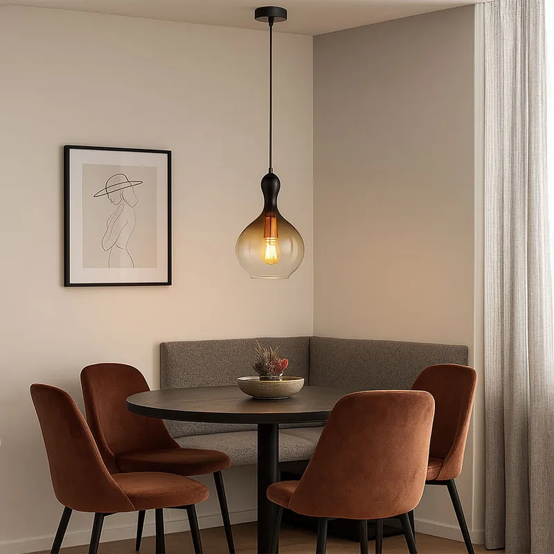 Shop Nu Hanglamp, metaal, zwart-goud, barnsteen, D 23 cm