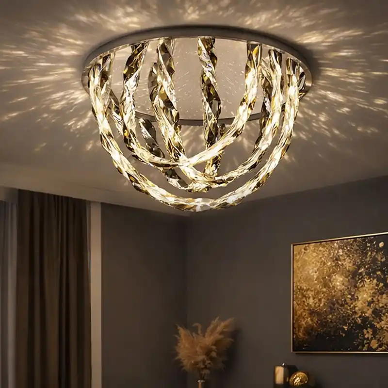 LED plafondlamp, metaal chroom kristallen smoke, H 42 cm Direct Beschikbaar