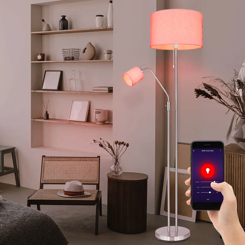 RGB LED vloerlamp, leeslamp, app-bediening, H 175 cm Op = Op