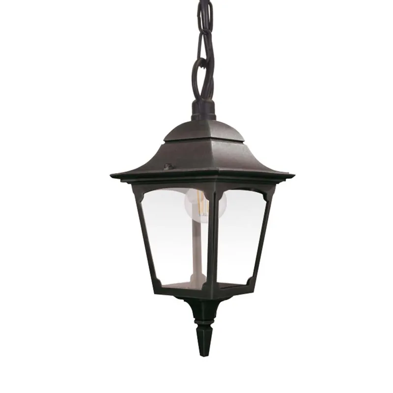 Gratis Retour Buitenlamp, hanglamp, aluminium, glas, zwart, D 20,5 cm