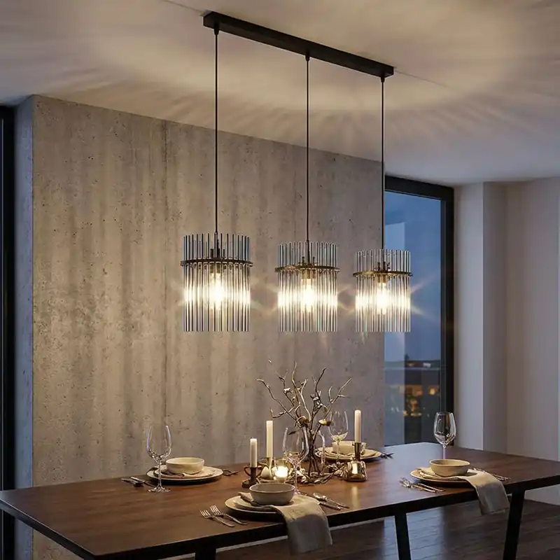 Direct Beschikbaar Hanglamp, metaal, glas, rookkleurig, 3 vlammen, H 140 cm