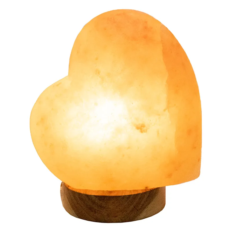 Direct Beschikbaar Tafellamp, hout, zoutkristal, hartvorm, H 19 cm