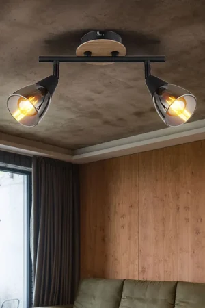 Actieprijs Plafondlamp, metaal, rookglas, 2 vlammen, L 25,5cm