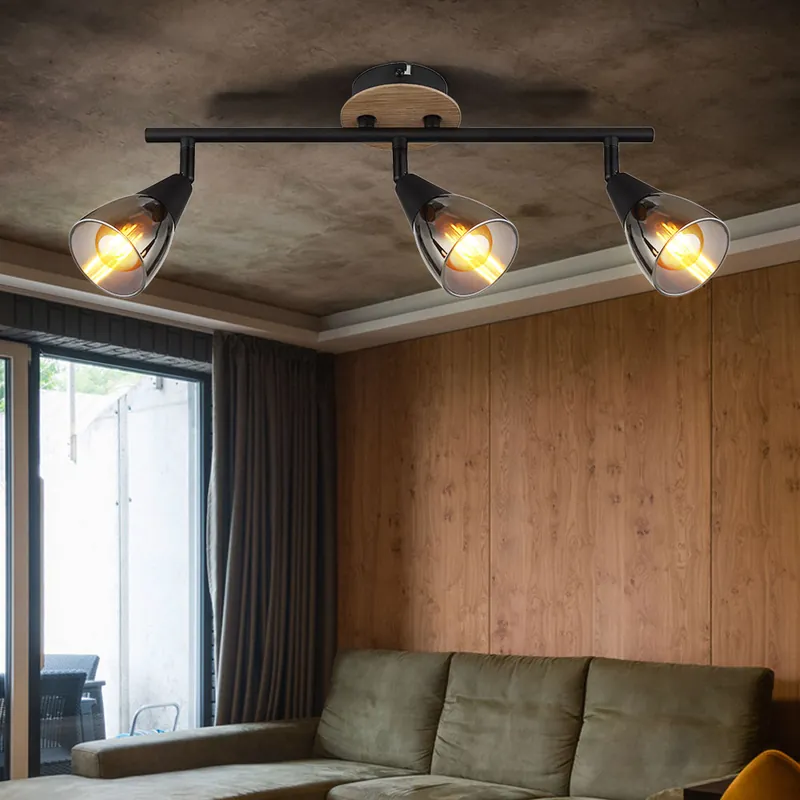Plafondlamp, metaal, rookglas, 3 vlammen, L 42 cm Koop Online