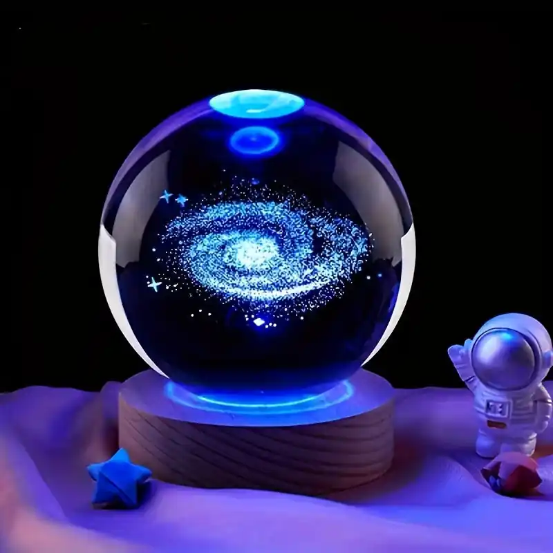 LumiSphere - 3D Kristallen Bol LED Nachtlamp met Houten Basis Rechtstreeks Van De Fabrikant