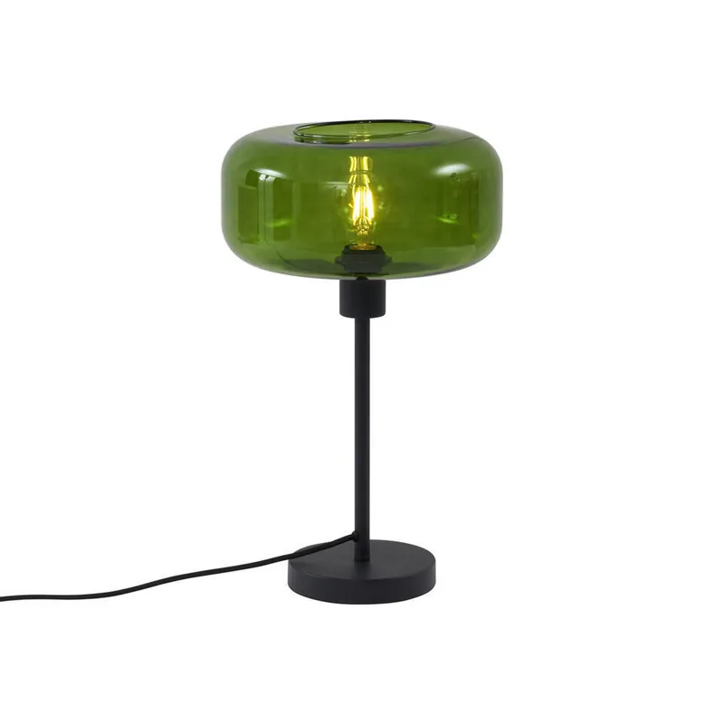 Flitsaanbieding Qazqa tafellamp met glas bizle zwart e27