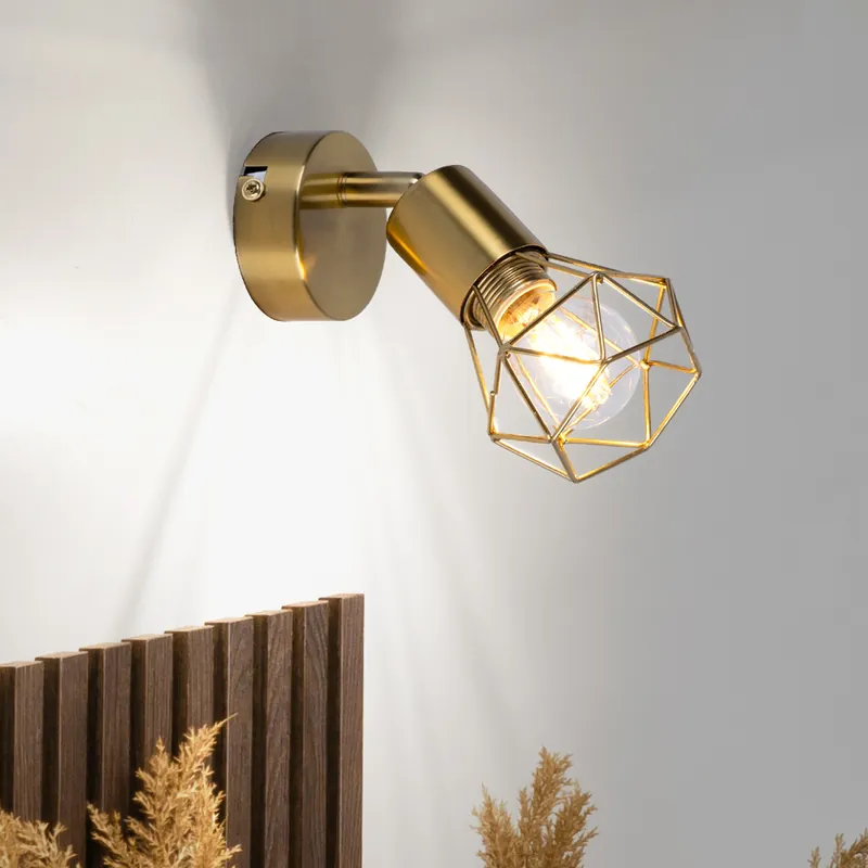 Bestseller Wandlamp, metaal, goud, beweegbare spot, H 13,5 cm