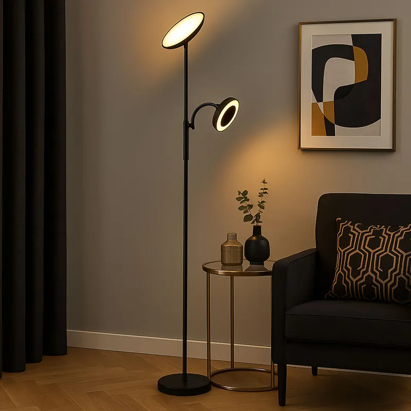 LED uplighter, touchdimmer, ventilator, metaal, H 178 cm Voordeelprijs