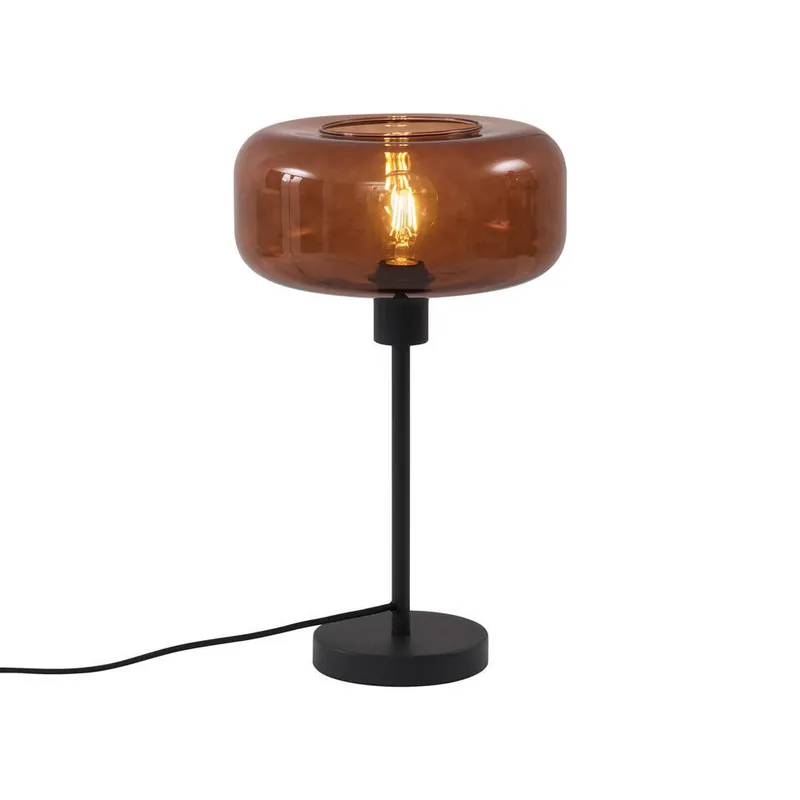 Flitsaanbieding Qazqa tafellamp met glas bizle bronskleurig e27