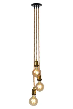 Bestseller Hanglamp, henneptouw, messing, 3 vlammen, H 110 cm