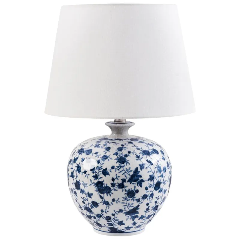 Actieprijs SILVES - Tafellamp - Wit/Blauw - Porselein/Linnen