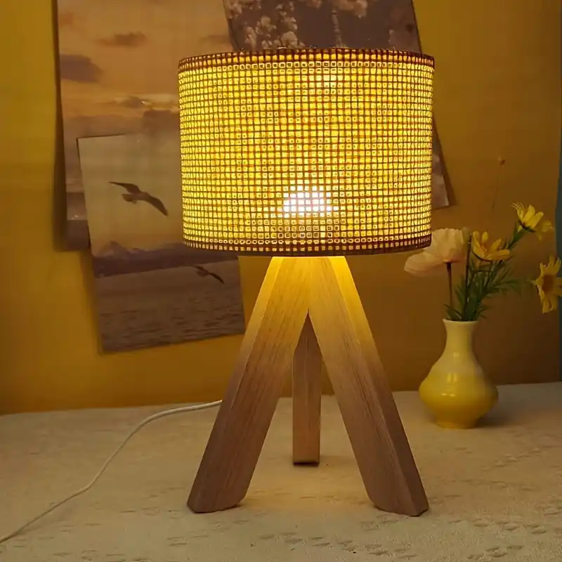 DecoLicht - Rustieke Houten Tafellamp met USB Voeding Premium
