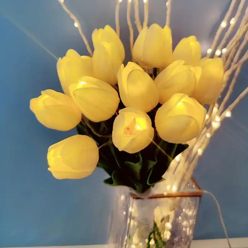 Gratis Verzending LumiBloom - 10 Stuks Tulp LED Lampen, Handgemaakte Boeket Tafellampen, Perfect