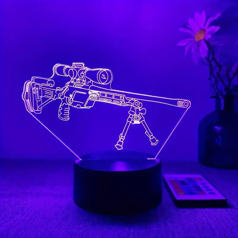 LumiGlow - 3D LED Nachtlamp Zwarte Pistoolvorm, 16 Kleuren Afstandsbediening, USB Seizoensaanbieding