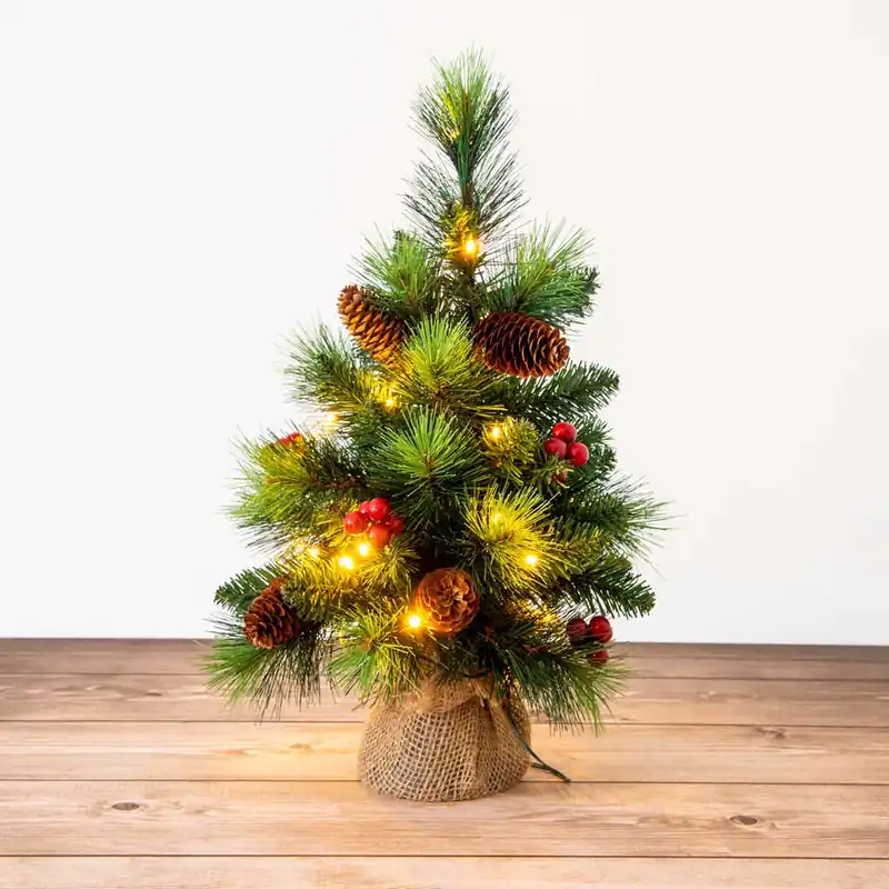 Kerstartikelen - LED kerstboom met bessen en dennenappels - h: 45cm Populair