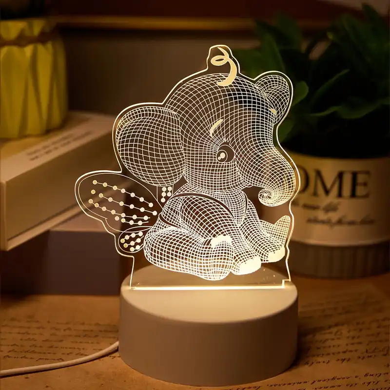Lage Prijs AngelElephant - 3D Illusie LED Nachtlamp, USB Aangedreven Tafellamp