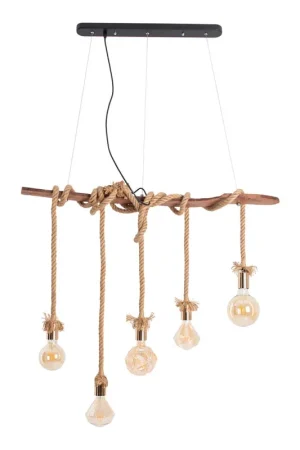 Alleen Vandaag Hanglamp, metaal, hout, 5-bol, L 100 cm