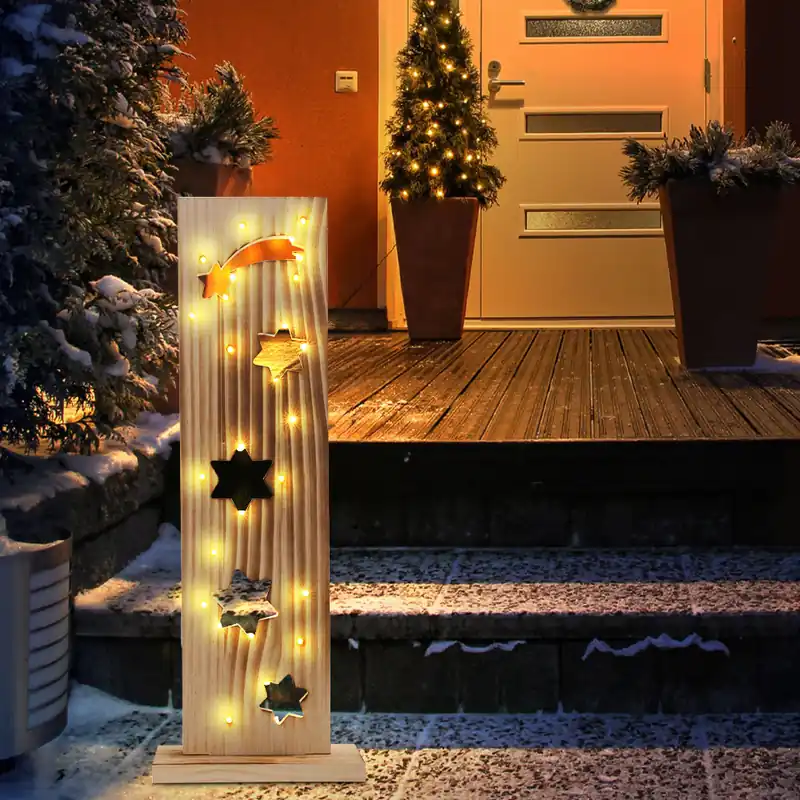 Op = Op LED kerstdecoratie, ster patroon, dennenhout, H 60 cm