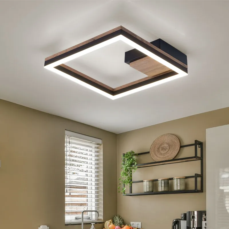 Lage Prijs LED plafondlamp, MDF houteffect, zwart, opaal, L 27 cm