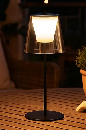 Beste Prijs LED tafellamp voor buiten, black smoke, touch dimmer, oplaadbare batterij H 35 cm