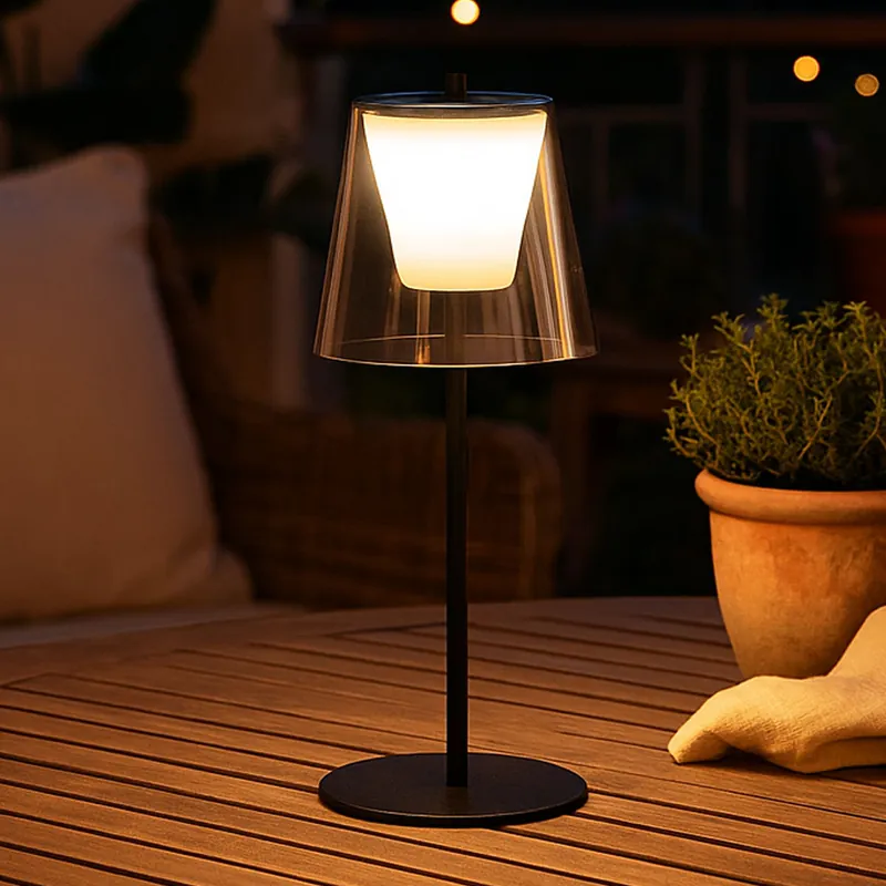 Beste Prijs LED tafellamp voor buiten, black smoke, touch dimmer, oplaadbare batterij H 35 cm