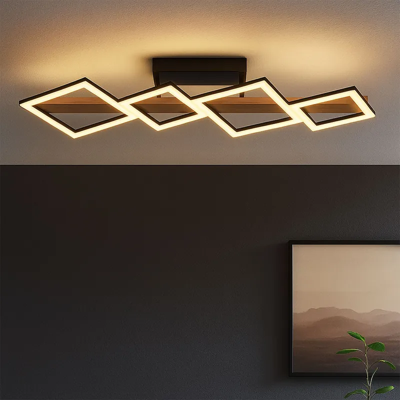 Hete Deal LED plafondlamp, hout, vierkantjes zwart, L 92 cm
