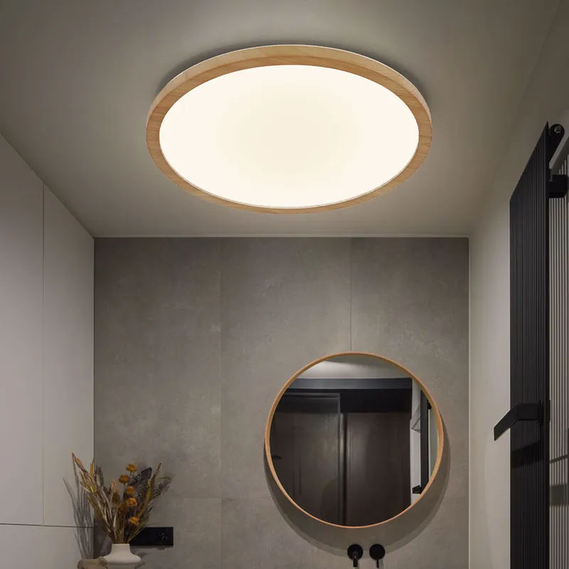 LED plafondlamp, IP44, houtlook, dimbaar, D 29,4 cm Direct Verzonden