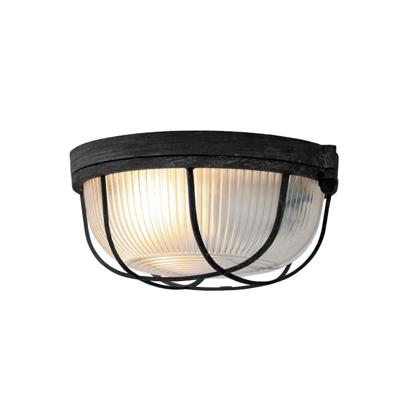 Plafondlamp, zwart metaal, helder glas, H 8 cm Laatste Versie