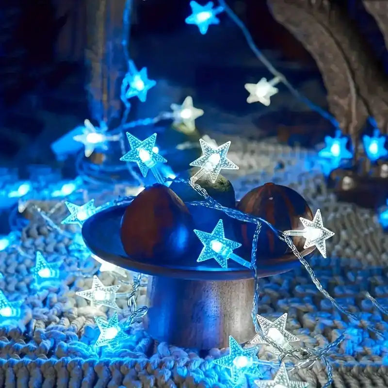 Korting LuxeGlow - Blauwe & Witte Sterren LED Lichtslinger op Batterijen, Perfec