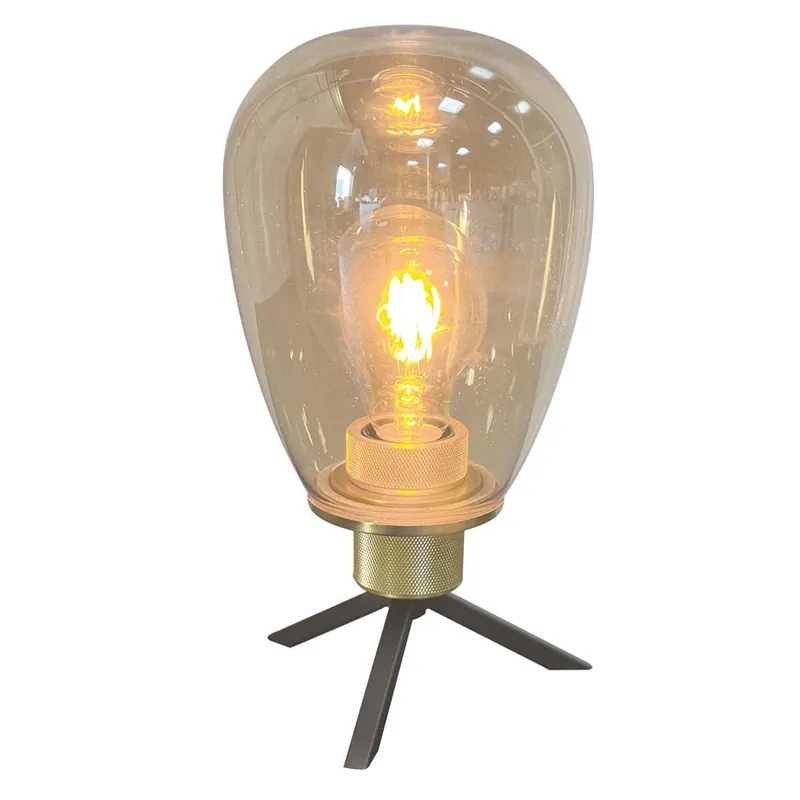 Beperkt Aanbod Tafellamp, metaal glas amber, H 28 cm