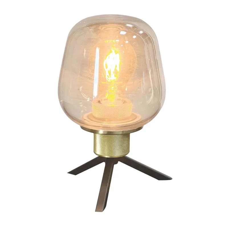 Dagaanbieding Tafellamp, messing metaal, amber glas, H 23 cm