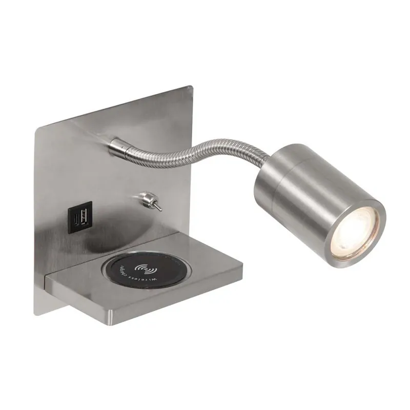 Tijdelijk Beschikbaar LED wandlamp, metaal, staal, draaibaar, oplaadstation